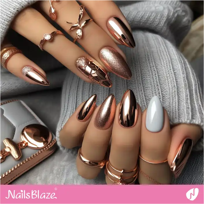 Rose Gold Chrome and Foil Nails Design | Foil Nails - NB4139